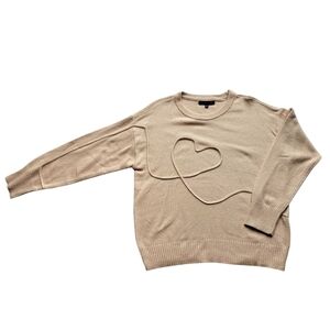 NWT Adrienne Vittadini Tan Crewneck Sweater with Heart Design Size M